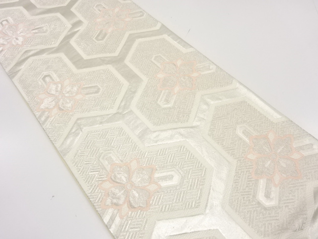 JAPANESE KIMONO / ANTIQUE FUKURO OBI / SILK / WOVEN FLOWER & BISHAMON KIKKO